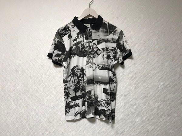 本物ディーゼルDIESELコットンフォトプリント半袖ポロシャツメンズサーフアメカジミリタリーワーク白ホワイト黒Sインド製