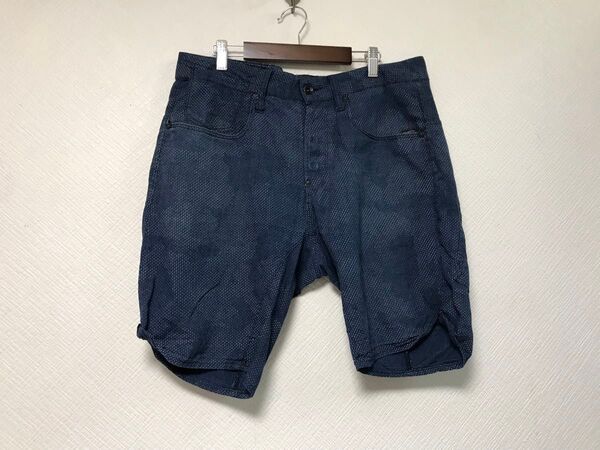 本物ジースターロウGSTARRAWコットン柄ハーフショートパンツサーフワークミリタリーアメカジストリートメンズM紺ネイビー31