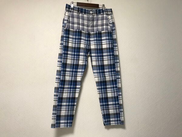 美品本物カバンドズッカCABANE de zuucaコットンチェック柄スラックスパンツサーフアメカジメンズ白青ブルーSインド製