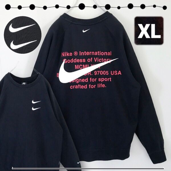 NIKE ナイキ★ダブルスウッシュ刺繍★バックプリント★フレンチテリー/クルーネックスウェット★メンズXL