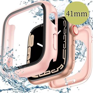 Apple Watch Case 360°全面保護ケース 9H強化ガラス 衝撃防止 キズ防止 防水カバー 41mm ピンク