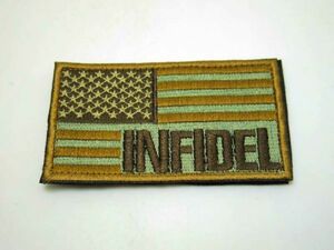 アメリカ国旗 INFIDEL パッチ ワッペン サバゲー オリーブ DM便発送