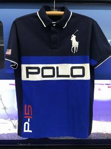 USA正規品【L】 POLO ポロ RALPH LAUREN ラルフローレン 半袖 ポロシャツ 襟裏ロゴ セーリング p-15 紺 ロイヤルブルー ビッグポニー