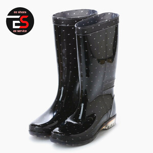 * new goods *[15032_BLK-DOT_L] woman rain boots black dot pattern long height 