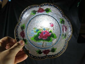 A　透胎七宝皿①　中国　清時代～　硝子　ガラス　古玩　ステンドグラス　色ガラス　覆輪　菓子皿