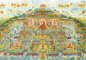 チベット仏教　仏画　A4サイズ： 297×210mm 阿彌陀佛 極楽世界　曼荼羅