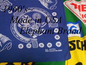 ★珍しいウェスタンアイテムな1枚★Made in USA製アメリカ製Elephant Brandビンテージコットンバンダナ60s60年代FAST COLOR紺色ネイビー