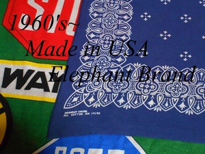 ★人気の対クロス柄の1枚★Made in USA製アメリカ製Elephant BrandビンテージコットンプリントバンダナWASH FAST COLOR60s60年代ネイビー紺