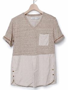 美品☆ nonnative ノンネイティブ DRIFTER PULLOVER SHIRT SS C/R HICKORY STRIPE 半袖 プルオーバーシャツ Tシャツ ベージュ 0 22ss 23ss