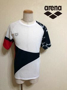 【美品】 arena TOUGHSUIT アリーナ ドライ Tシャツ 水泳 サイズXO 半袖 デサント ARS-6103 ホワイト ネイビー レッド