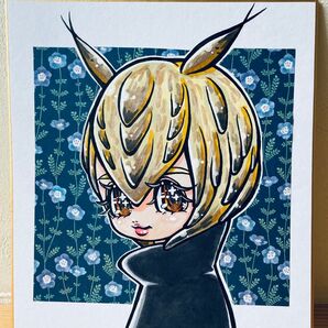 【ミミズクちゃん】色紙 オリジナル 手描きイラスト 原画