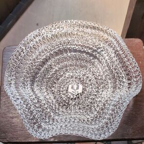 昭和レトロ ガラス細工 透かし波形 フリル 菓子鉢 フルーツバスケット アデリアサンレース 六角盛り皿