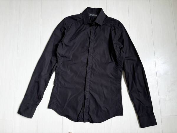 Salvatore Ferragamo サルヴァトーレ フェラガモ シャツ 隠しボタンダウン BD コットン 長袖 ドレスシャツ S 黒 ブラック △8