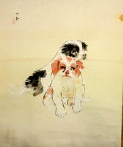 竹内栖鳳『子犬』◆木版画 絹本◆版上サイン有◆日本画巨匠！文化勲章！掛軸_画像2