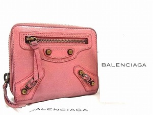 美品 ■ バレンシアガ ■ BALENCIAGA ■ クラシック ビルフォールドジップ ・ ラウンドファスナー式 2つ折り財布 ■ ストロベリーピンク系