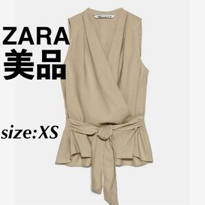 美品 ZARA ザラ リボン付きブラウス ノースリーブブラウス トップス