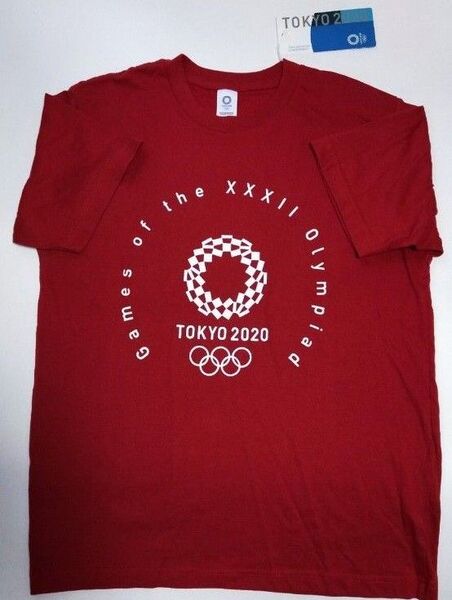 S 東京 オリンピック 2020 公式 半袖 Tシャツ エンブレム 綿100% 赤 レッド TOKYO Olympic VISA