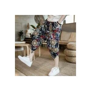 サルエルパンツ イージーパンツ 夏用 リネン 総柄 ワイドパンツ XXL