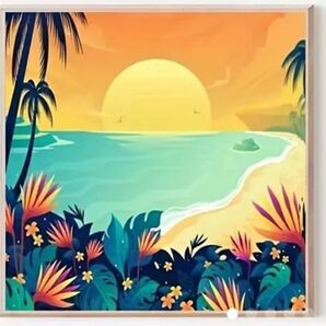 夕焼けのビーチ アクリル画(完成品)