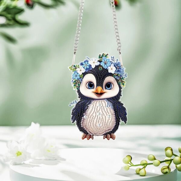 お花のカンムリを被ったペンギンさんダイヤモンドビーズアート(完成品)