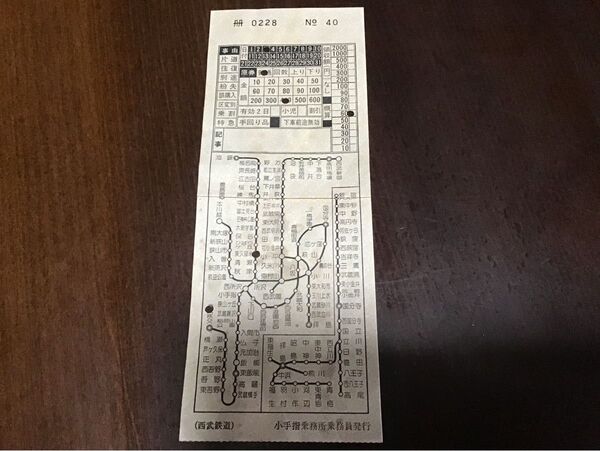 西武鉄道 小手指乗務所乗務員発行 補充券