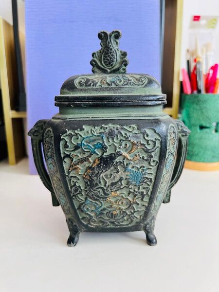 獣耳唐草 香炉 透かし火屋 象耳付 香道具 茶道具 骨董品