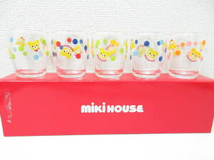 未使用品■MIKIHOUSE ミキハウス ガラスコップ ミニグラスセットプッチー くまちゃん ５客セット 箱入り 出産祝い 管理1908 M-15