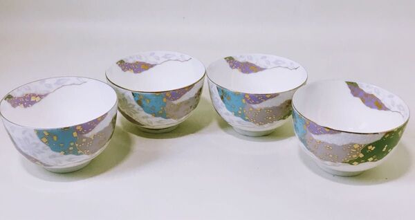 美濃焼☆ 金彩 陶彩 ちぎり絵 湯呑み 4客セット 茶器 茶碗
