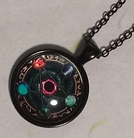 新品ネックレス:ガラス製:ペンタグラム(五芒星)・魔法陣~お守り&プレゼントに