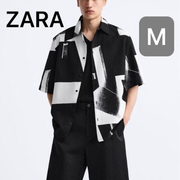 【ZARA】 新品タグ付き メンズ シアサッカープリントシャツ