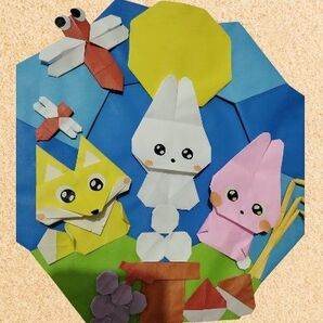 お月見 リース 折り紙 壁飾り 秋 うさぎ きつね すすき とんぼ 幼稚園 壁面飾り お月さん ハンドメイド 手作り 動物 十五夜