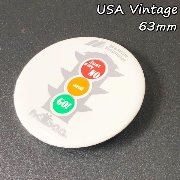 缶 バッジ アメリカ 輸入 雑貨 ビンテージ 63mm 『 メシロウ・ファイナンシャル』 当時物 バッチ ( BAT1059 )