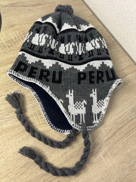 【新品】耳当て ニット帽 裏起毛 アルパカ ビーニー ペルー グレー