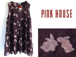  новый товар с биркой PINK HOUSE Pink House точка кролик /... рисунок . кружевная лента код flair безрукавка Mini One-piece чай цвет Brown 