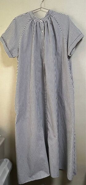 GU ジーユー ストライプバンドカラー 半袖シャツ ワンピース XXL