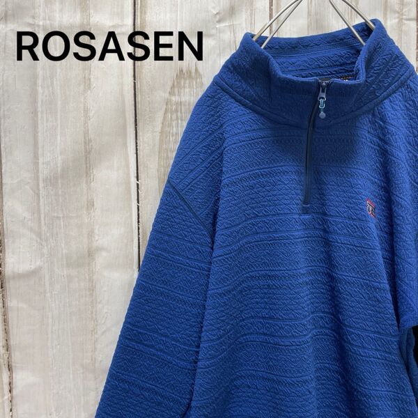 ROSESEN ハーフジップトップス ジャガード織 ロゴ ゴルフ 青