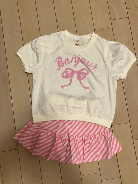 可愛いリボンTシャツとスカートパンツセットアップ韓国子供服