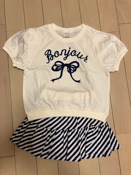 可愛いリボンTシャツとスカートパンツセットアップ韓国子供服