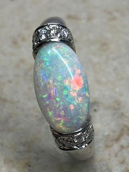 (PP-274)PTオパールリング 1,31ct D 0,17ct 7, 0×12,0mm #12, 0石込み重量6,60g