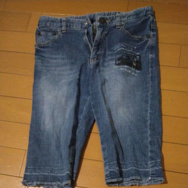 デニム ハーフパンツ 160 ウエストゴム調整可能