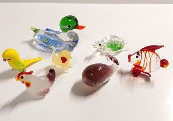 ミニチュア ガラス細工 7点 セット 鳥 魚 亀 猿