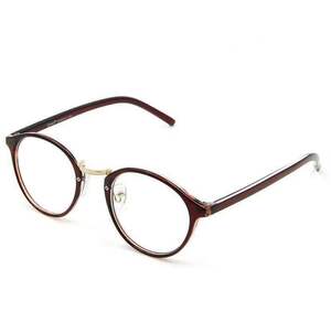 H135 ブルーライトカットメガネ [透明レンズ] ファッション 復古円形 男女兼用（濃い茶色）
