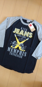 SALE! 送料込★ステュディオ・ダ・ルチザン　9981B ラグラン七分袖Ｔシャツ　MEMPHIS Tennessee ブラック×杢グレー　L