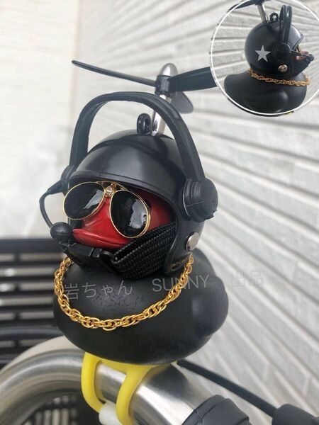 アヒル隊長 車 自転車 バイク プロペラ ヘルメット 黒-パイロット-白星