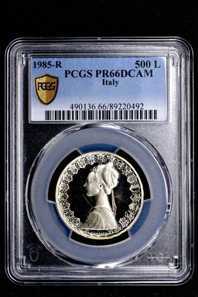 【PCGS PR66DCAM】1985R イタリア 500L銀貨 完全未使用 プルーフ