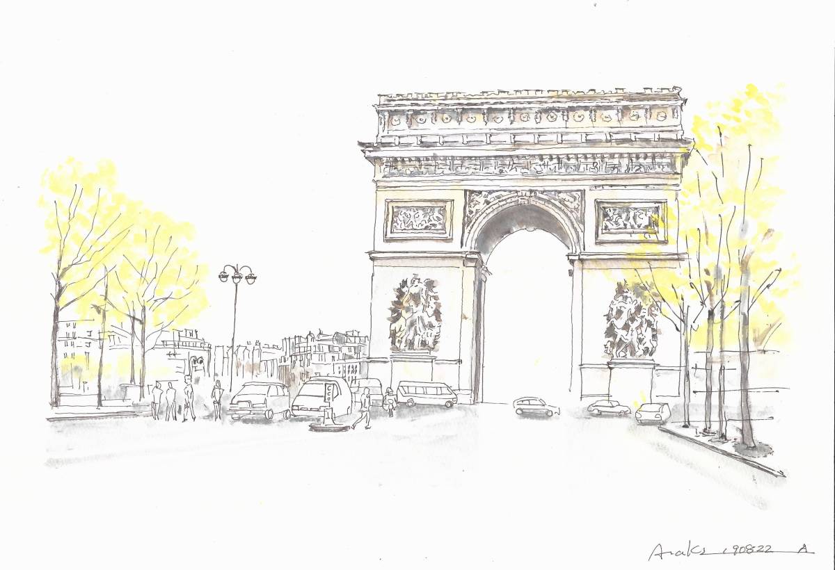 European cityscape/France/Paris Arc de Triomphe/F4 drawing paper/watercolor original painting, painting, watercolor, Nature, Landscape painting