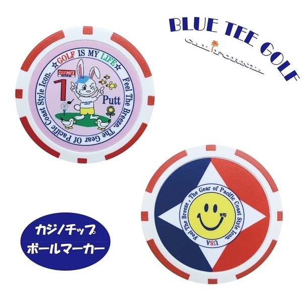 ★6:送料無料RD【1PUTTラビット・スマイル(レッド)】ブルーティーゴルフ 【 レッド:カジノチップ ボールマーカー】BLUE TEE GOLF