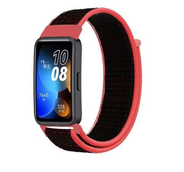 HUAWEI Band 10 9 8 レッド×ブラック ベルト バンド ナイロン ループ ストラップ スポーツバンド ナイロン スポーツ ベルト 交換ベルト