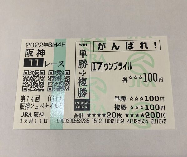 ウンブライル 現地応援馬券 阪神ジュベナイルフィリーズ 阪神ジュベナイルF 2022年