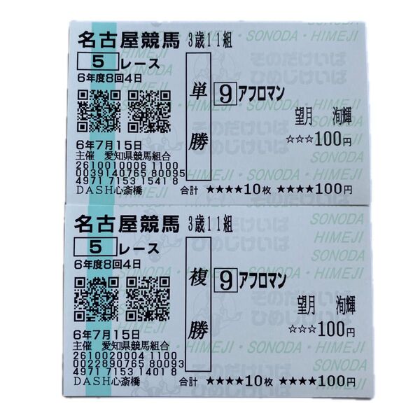 珍名馬券 アフロマン 単・複2点セット
